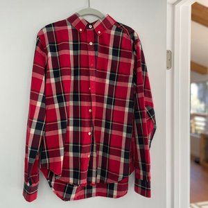 Five Four Plaid Button-Down Collared Long Sleeve Dress Shirt in Red, Size Medium